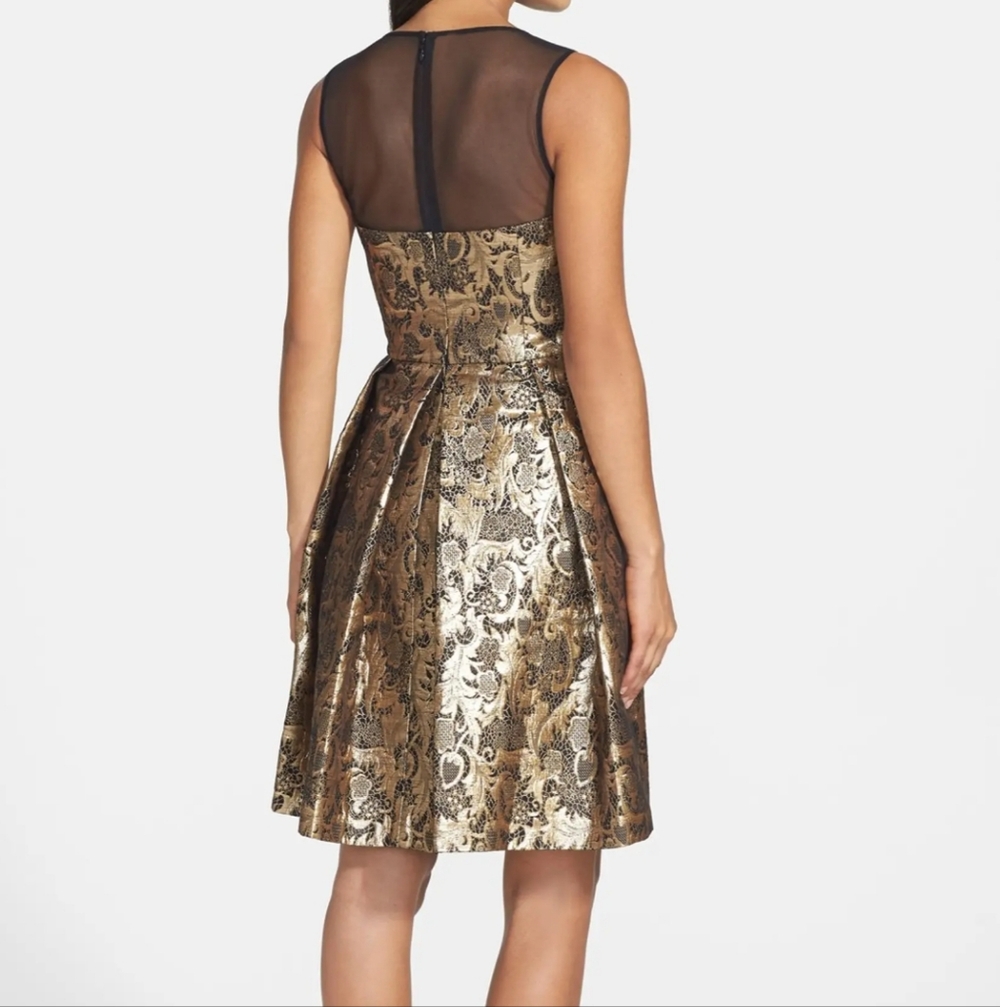 2P Eliza J Petites Gold Jacquard Fit & Flare Dress